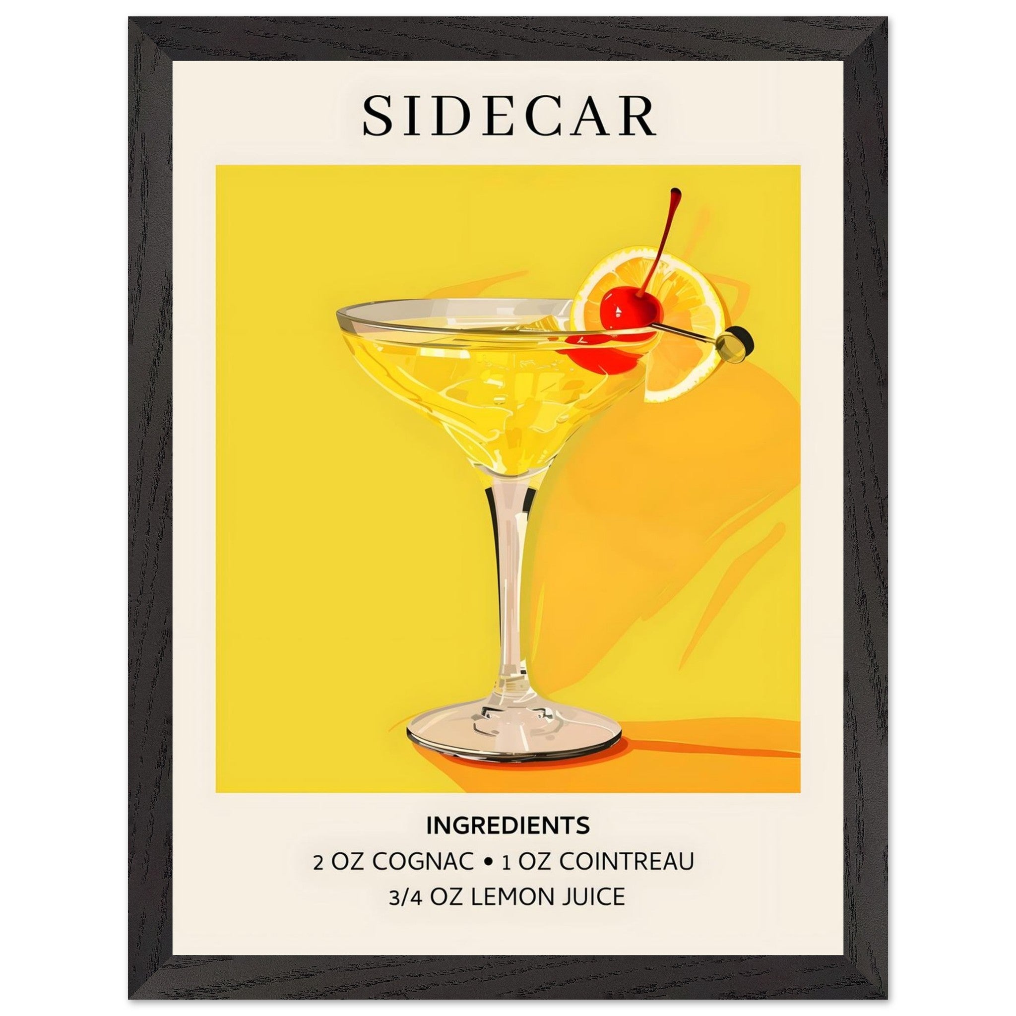 Artfulprints Poster met Lijst Sidecar cocktail II - Ingrediënten  - 30x40 cm - Geel