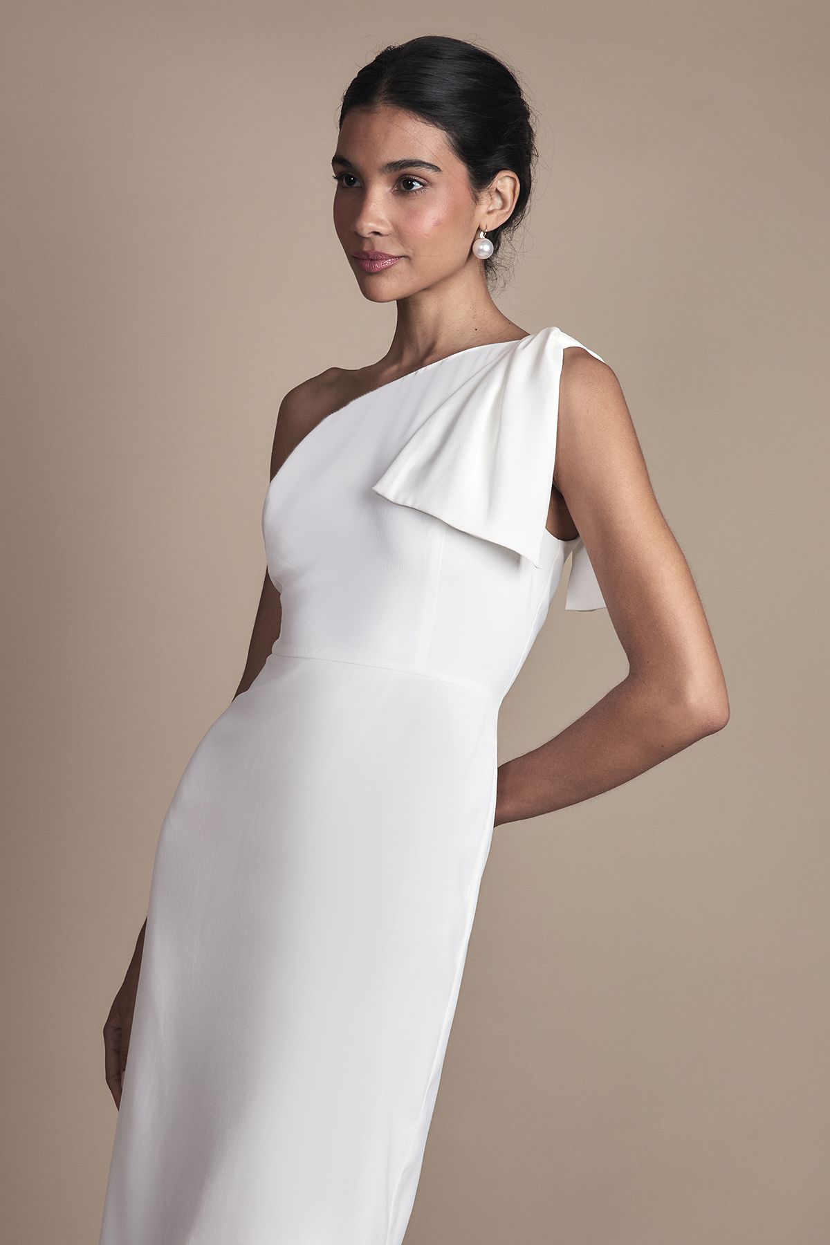 Coast Bow One Shoulder Midi Wedding Dress