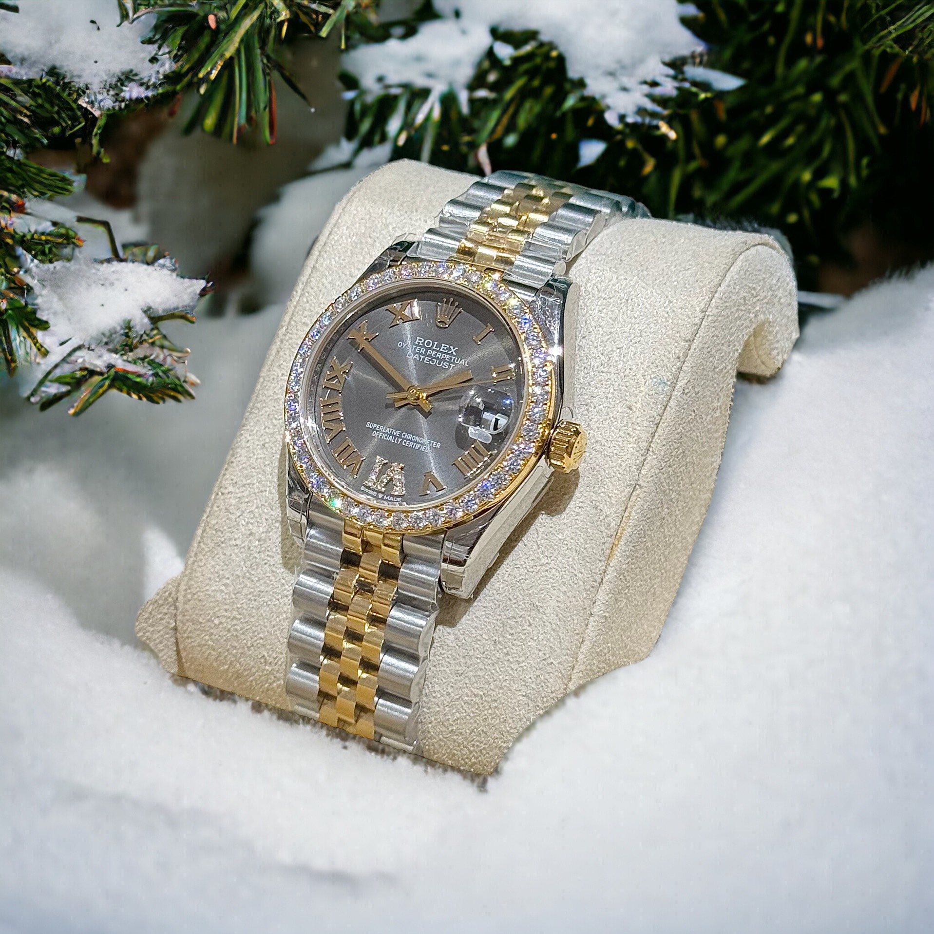 Rolex Datejust SS/YG Plated Grey Dial With Diamonds 31mm Jub AAA Replica