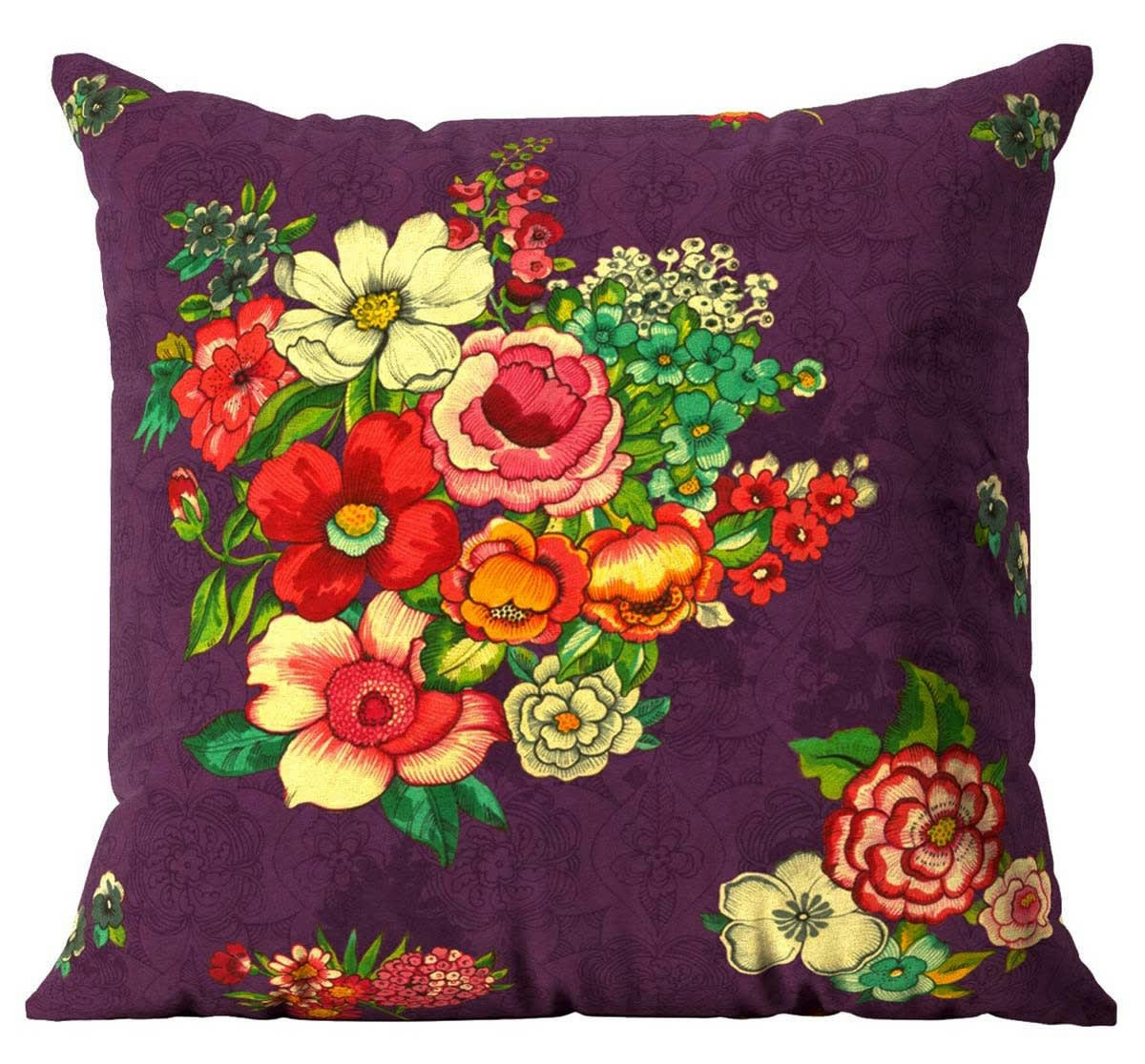 - Housse de coussin velours imprimé fleuri violet 45x45 cm