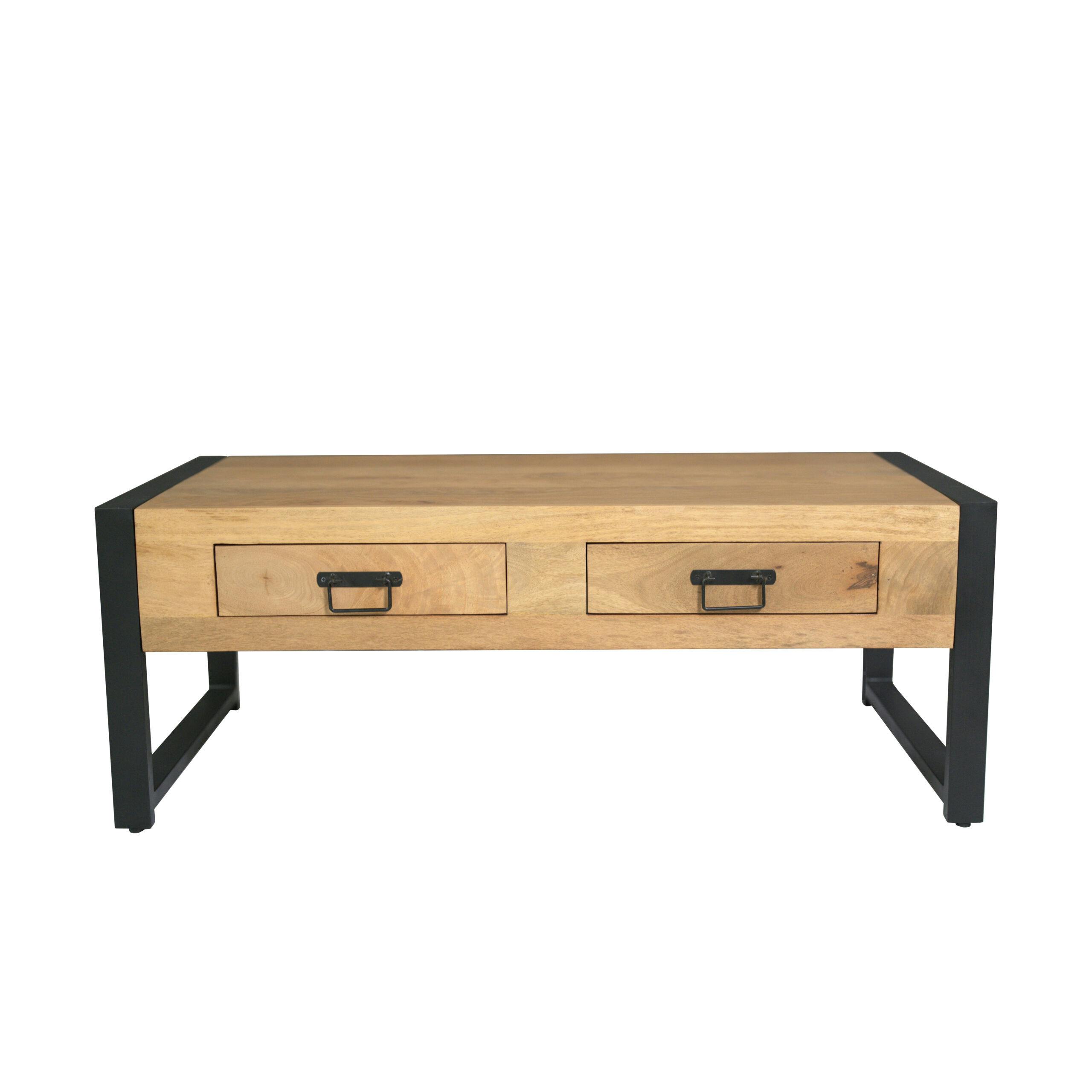 Table basse rectangulaire bois clair métal noir 2 tiroirs MILORA