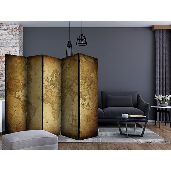 Paravent Décoratif Ancienne Carte du Monde Design Vintage 225 x 172 cm Bronze et Noir