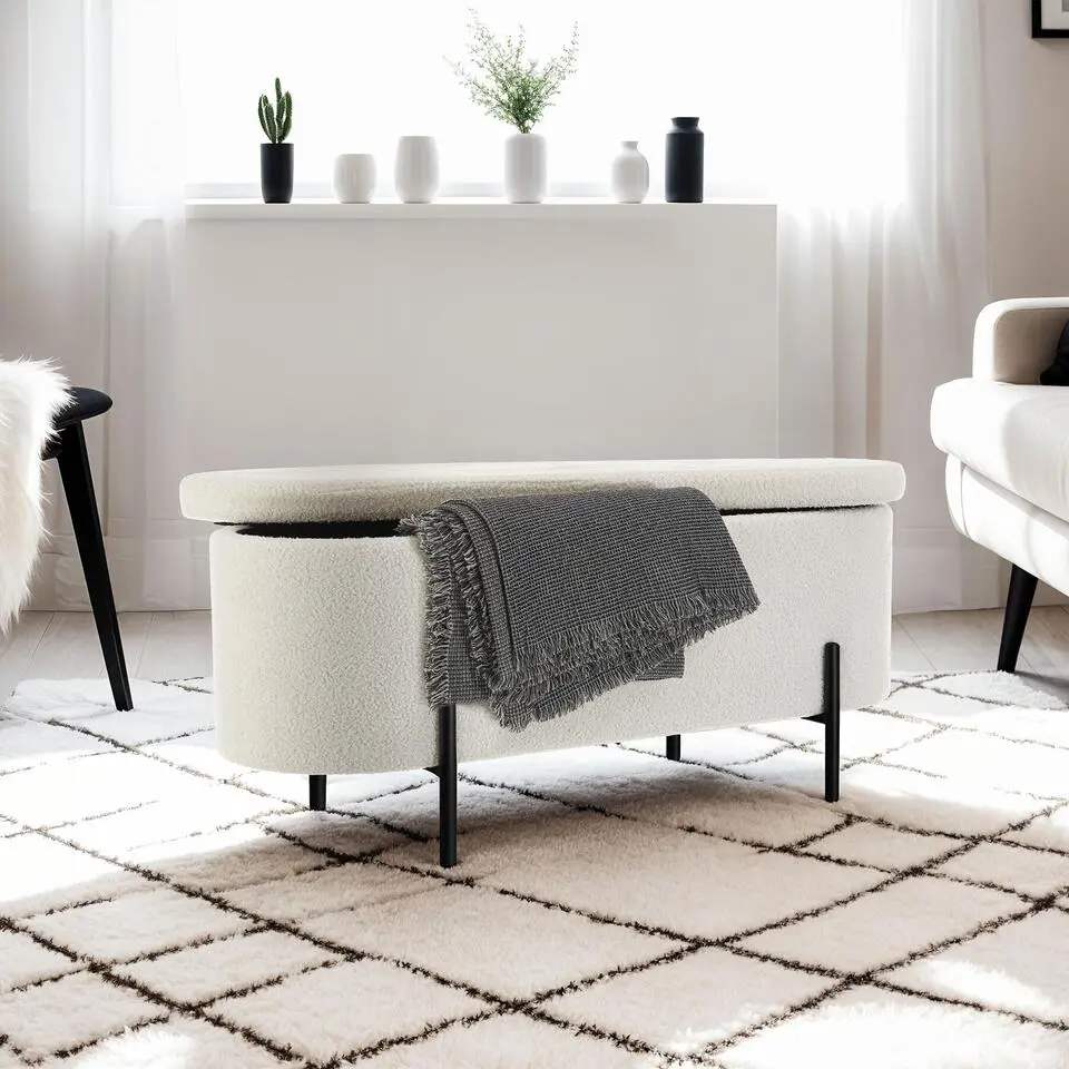 tectake - Bank met opbergruimte Lanja, gestoffeerd, boucl&eacute;-stof en opbergruimte