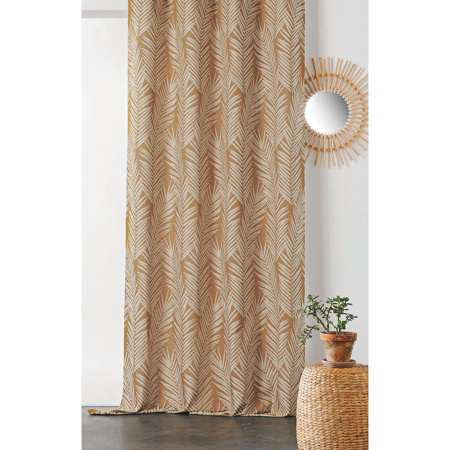 - Rideau galon fronceur imprimé feuillage coton marron clair 140x240 cm