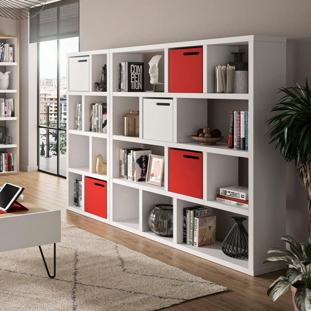 BERLIN - Bibliothèque effet bois blanc laqué