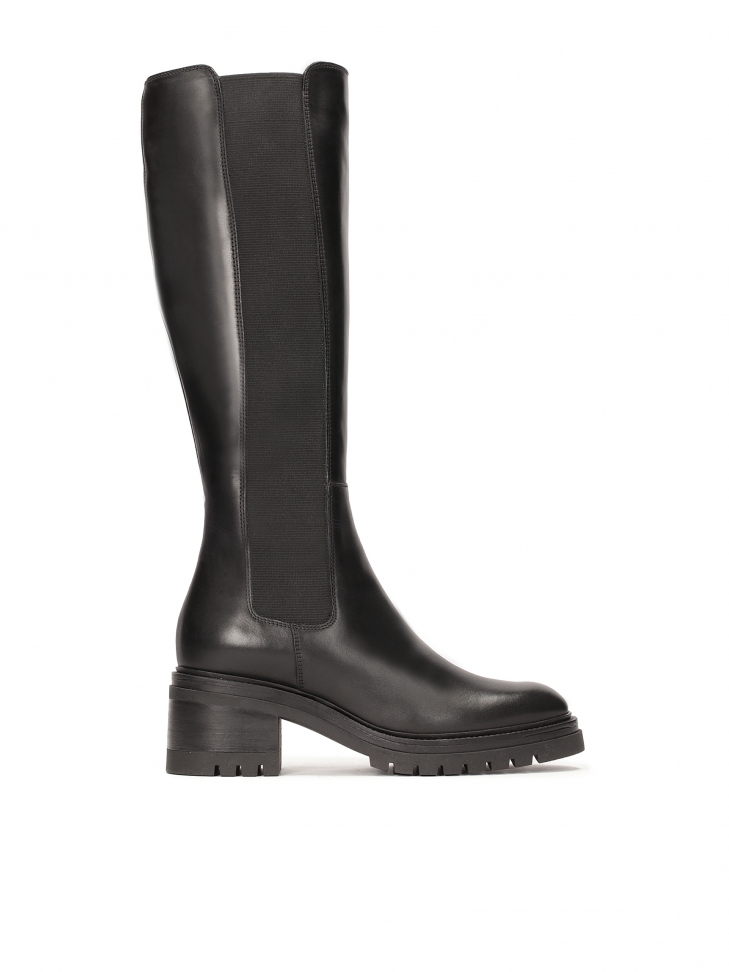 Black leather zip-up boots
