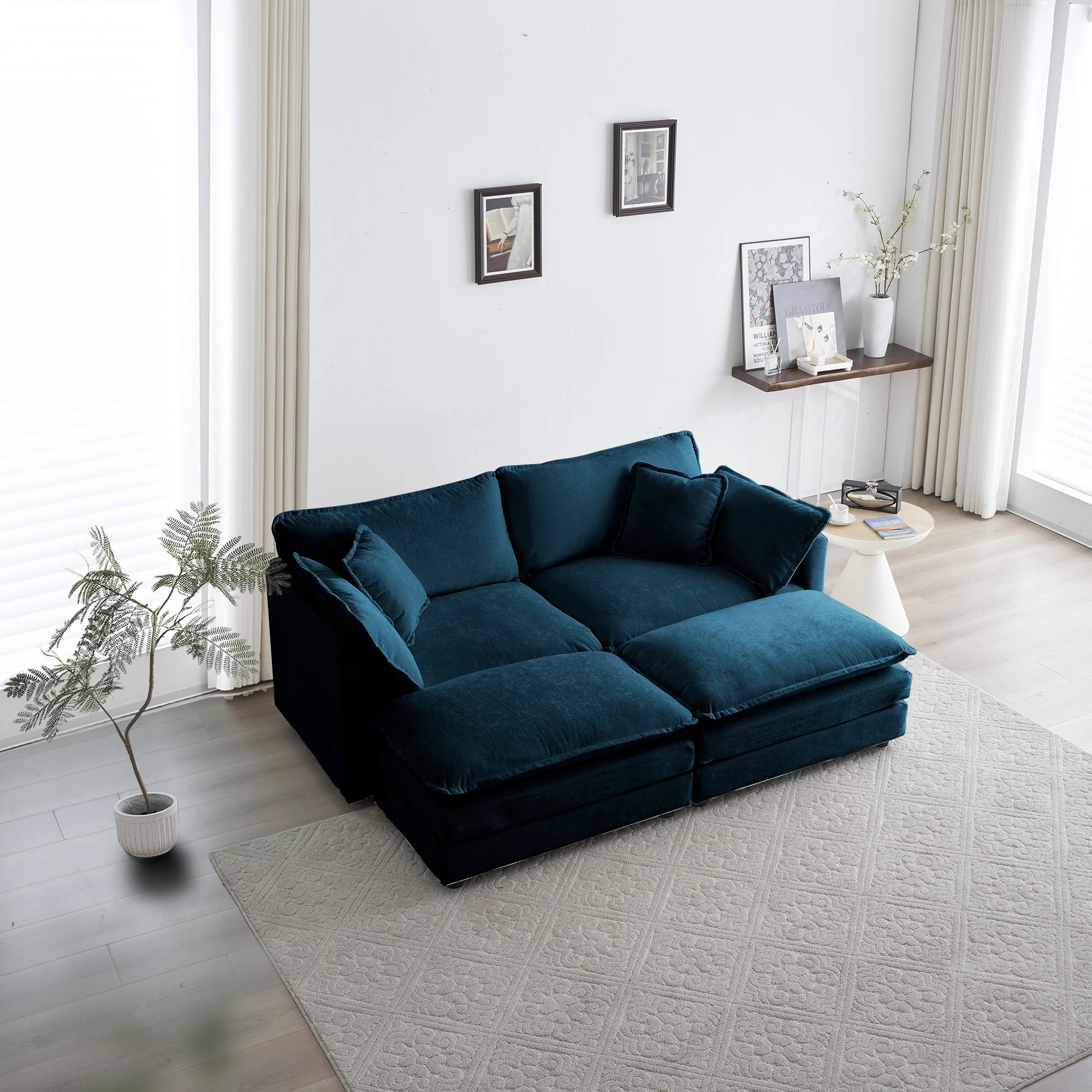GDFStudio- Jinx Two-Seater Chenille Sofa with 2 Ottomans