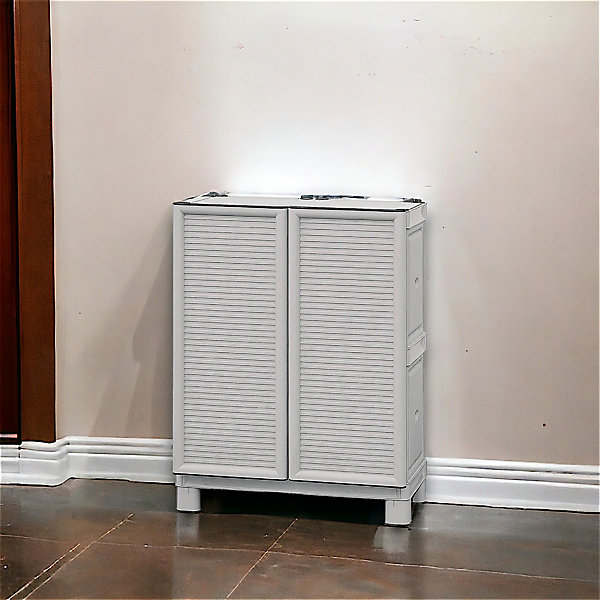 Armoire d'extérieur Waremme, Mobilier d'extérieur, Armoire de balcon polyvalente, Armoire d'extérieur, Gris clair, 70x39h92 cm