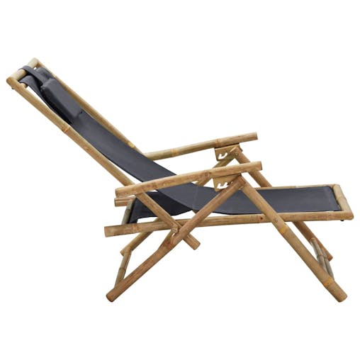 NNEVL Reclining Relaxing Chair Dark Grey Bamboo and Fabric