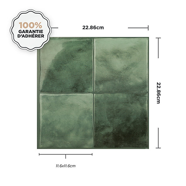 Crédence Adhésive Cuisine et Salle de Bain x4 - Carrelage Mural Smart Tiles, Vert - 22,86 x 22,86cm