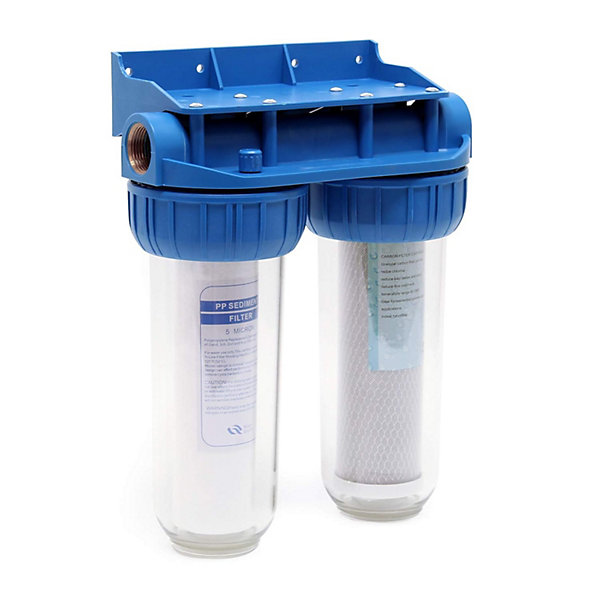Double Filtre Eau Potable 2 étapes - 360 L/h - Cartouche PP Sédiments et Charbon Actif