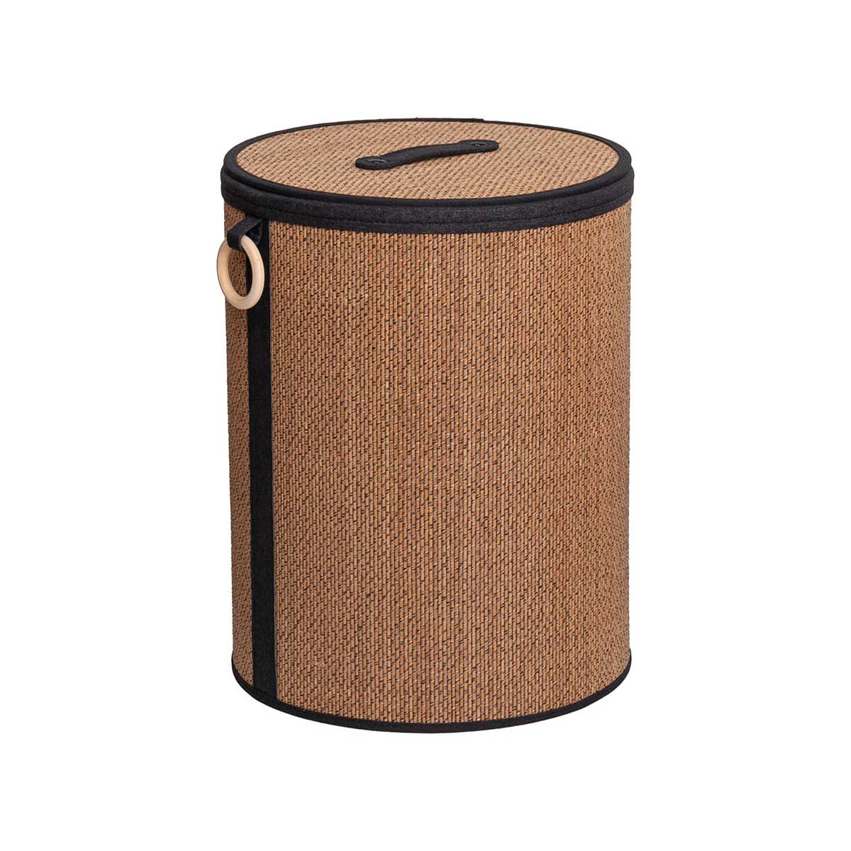 Cesto wc em bambu com tampa e alça de madeira 48cm