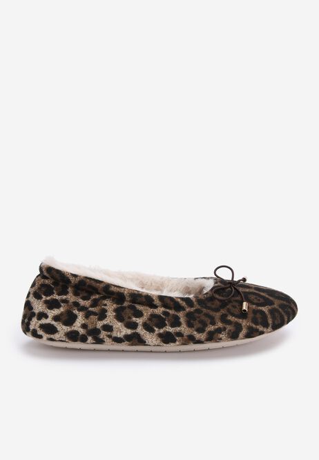 Womens Brown Leopard Print Ballerina Slippers