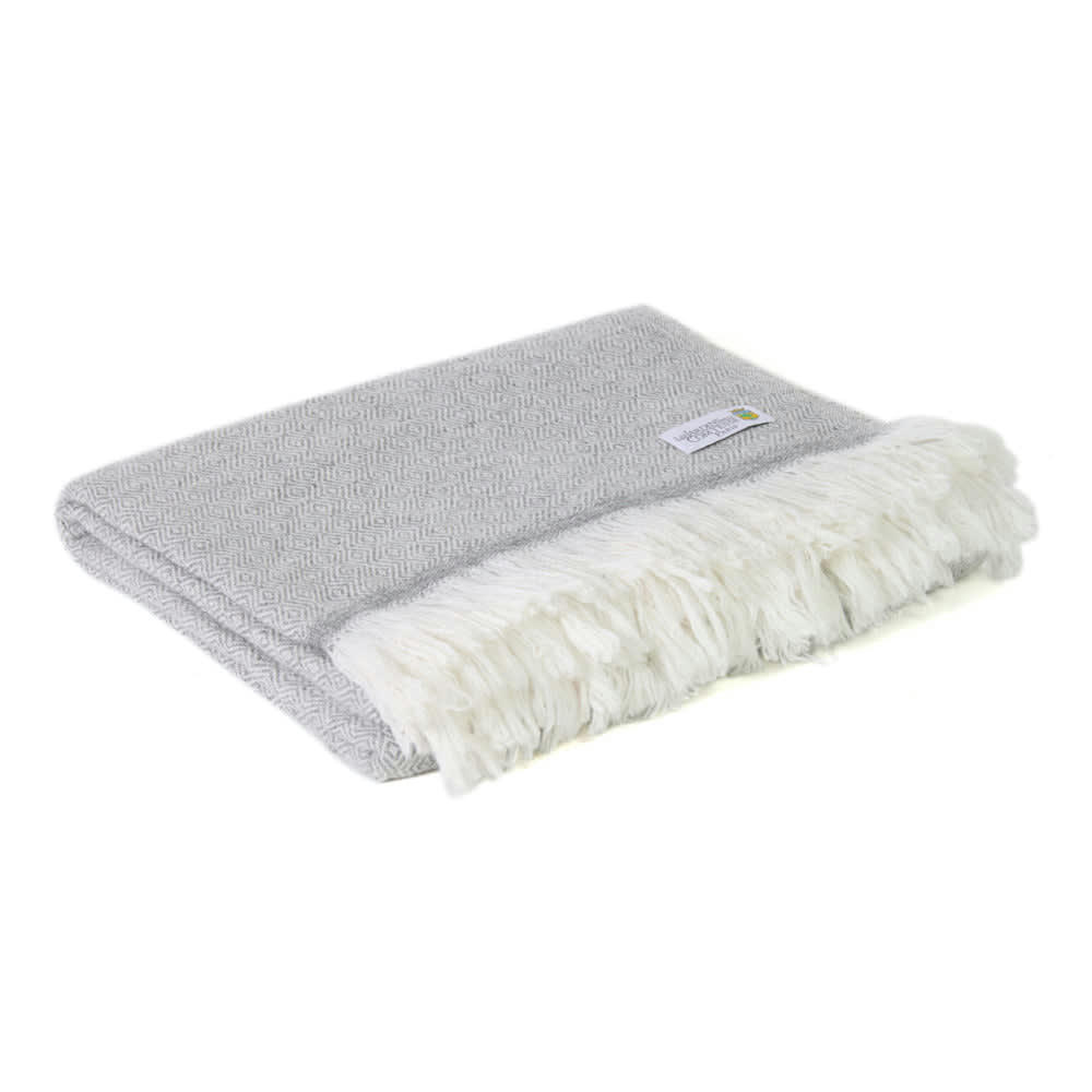 GRIS SOURIS - Plaid cachemire et laine léger motif diamant gris souris 130 x 230 cm