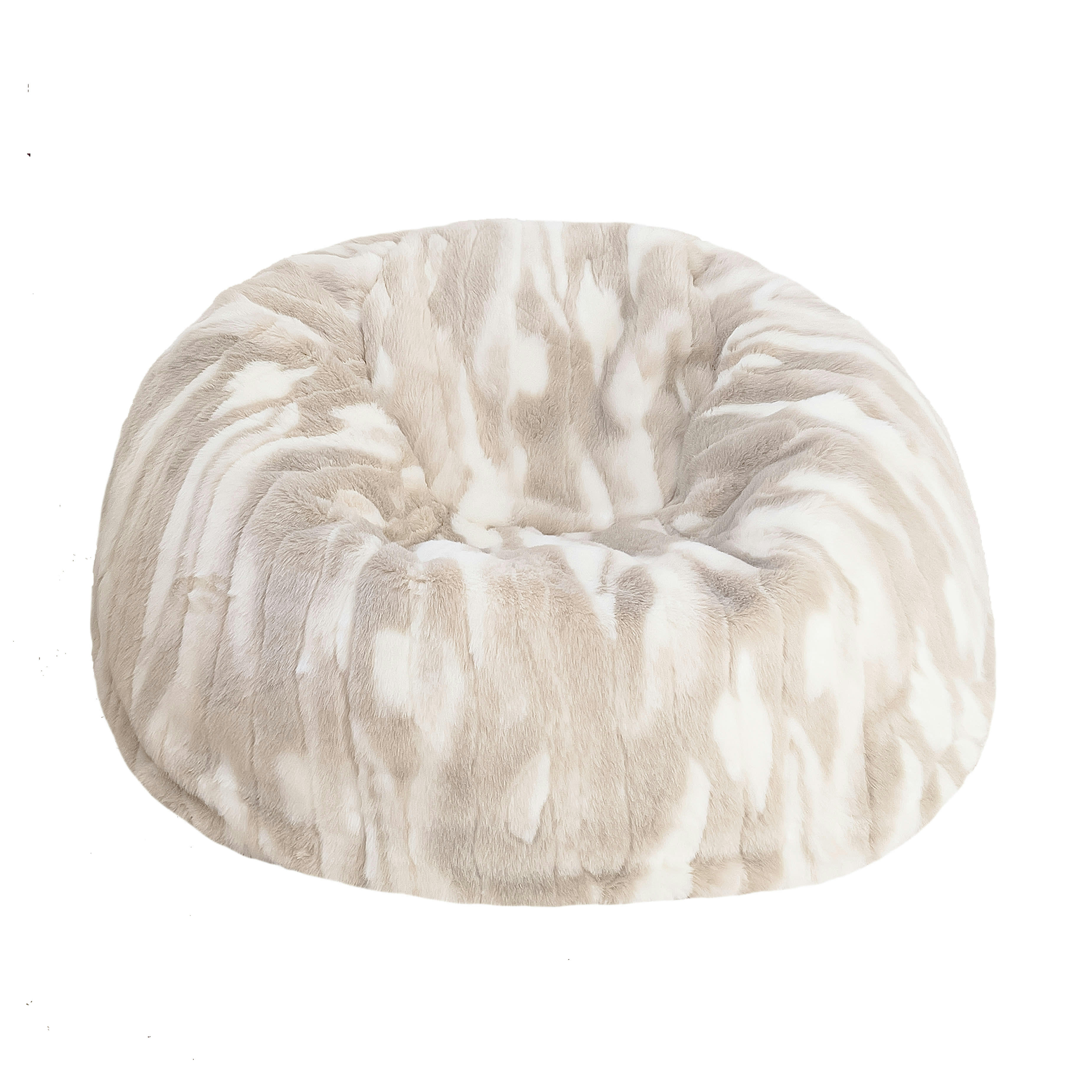 - Pouf en fausse fourrure beige et blanche