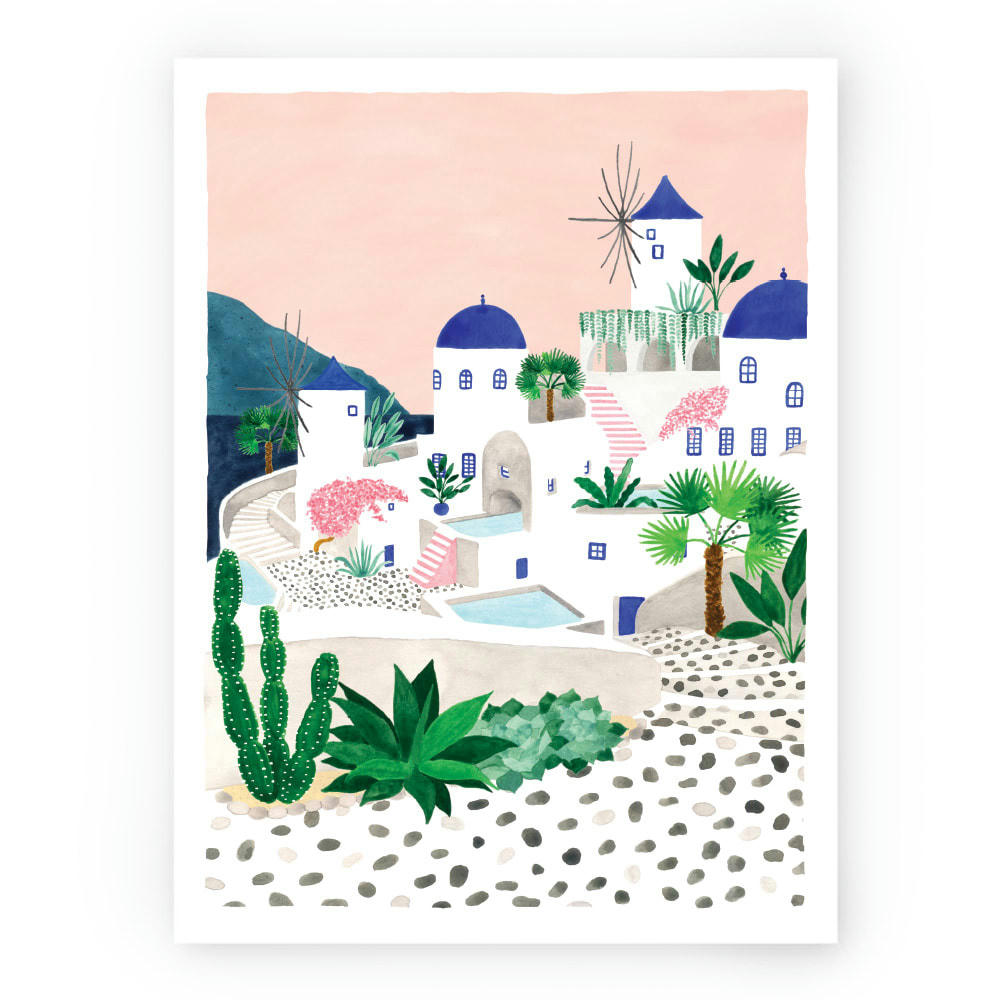 - Affiche illustrée motif Santorin 30x40 cm