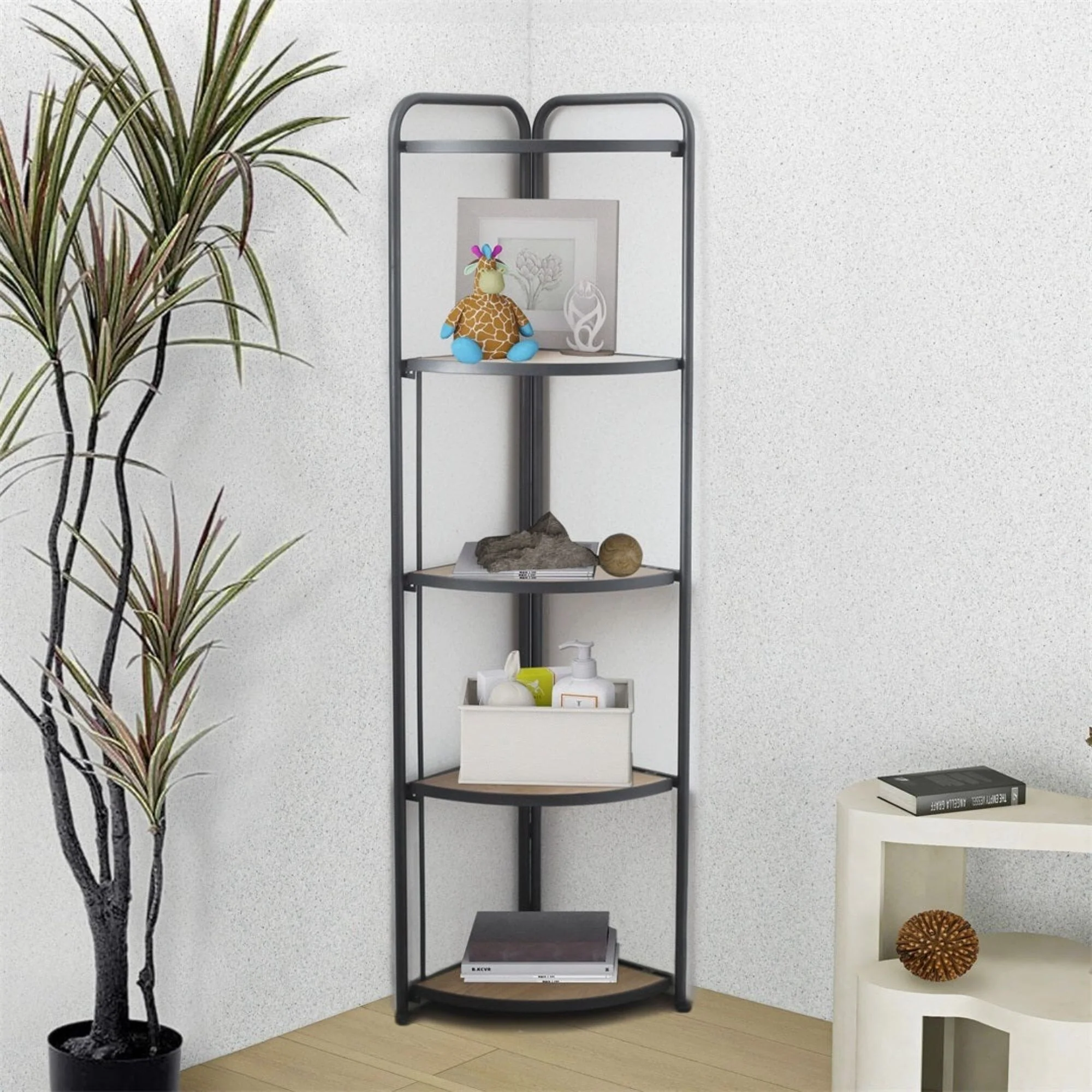 5 Tier Foldable Corner Shelf - 61.75 - Brown and Gray