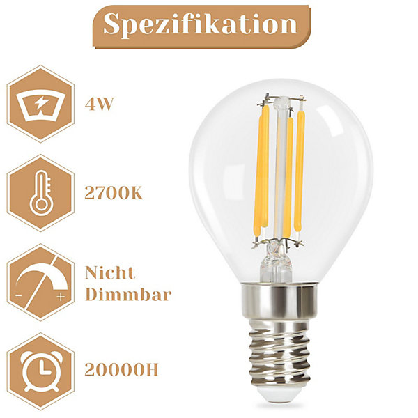 NETTLIFE Lot de 6 ampoules LED E14 vintage Edison - ampoules à filament blanc chaud G45 2700K 4W en verre de haute qualité