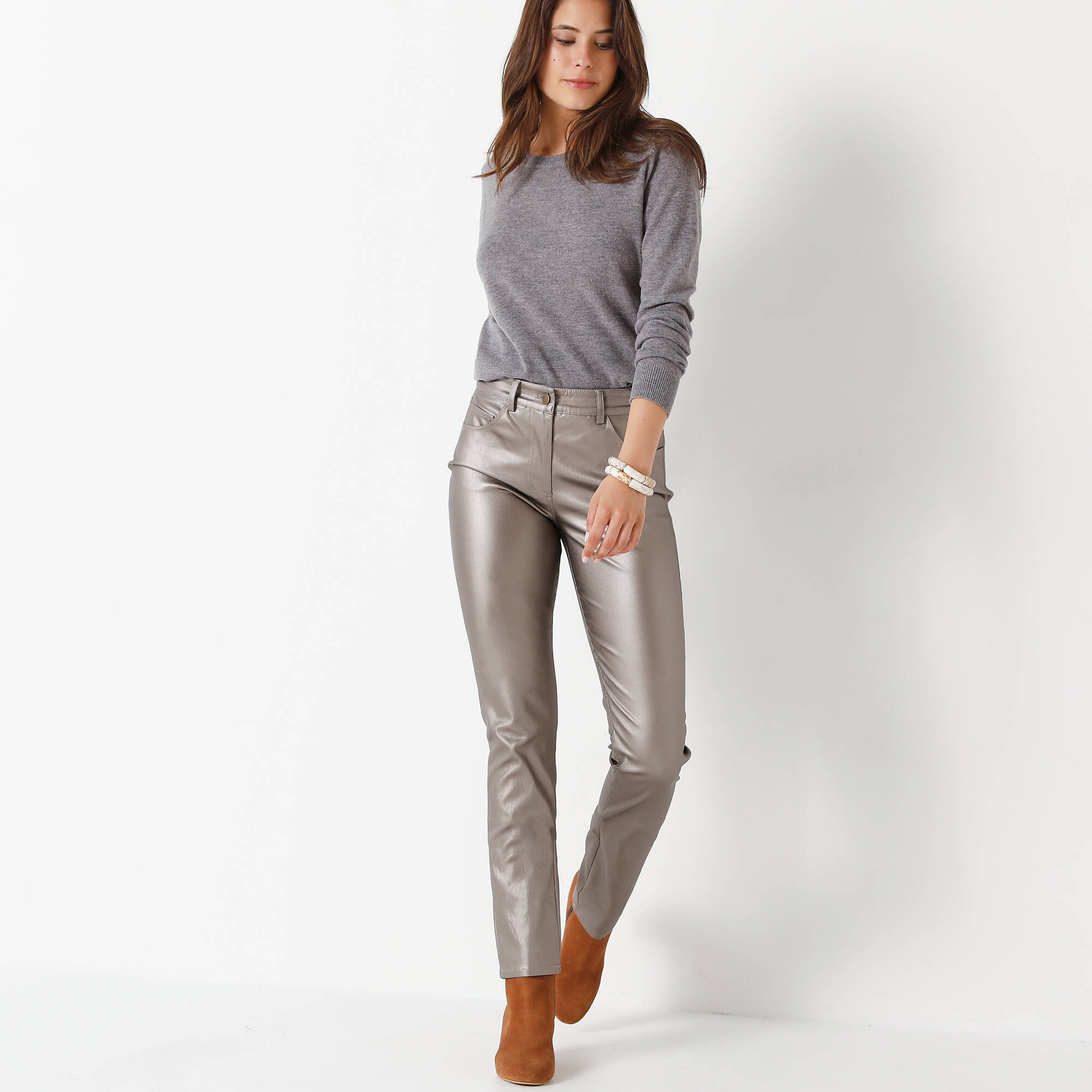 Pantalon droit enduit