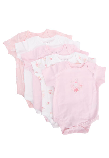 Baby Girls 5pk Pink Bunny Print Bodysuits