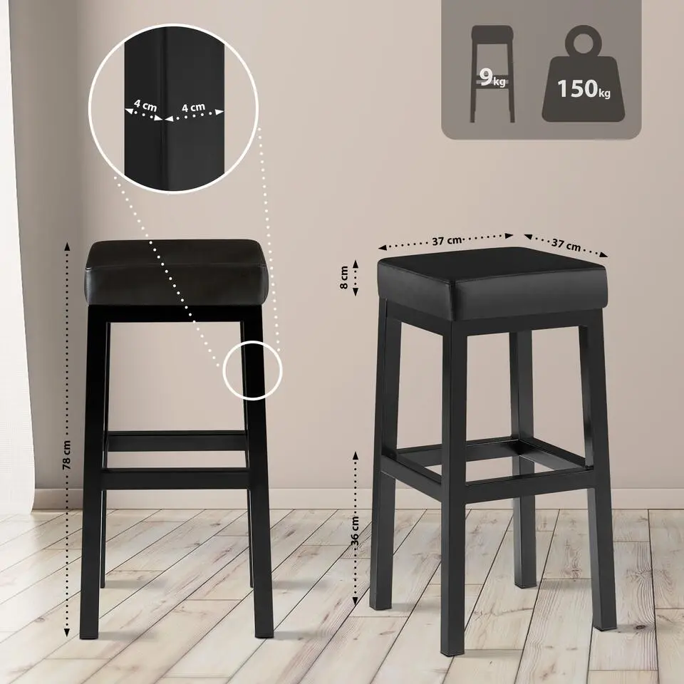 CLP Barkruk Taylor B80 zwart Frame - Kunstleer - zwart