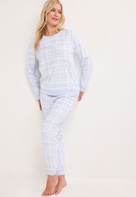 Womens Blue Check Fleece Pyjama Set
