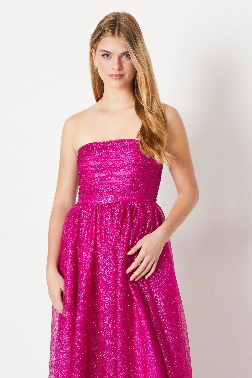 Debut London Debut London by Coast Glitter Mesh Bandeau Full Skirted Prom Dress