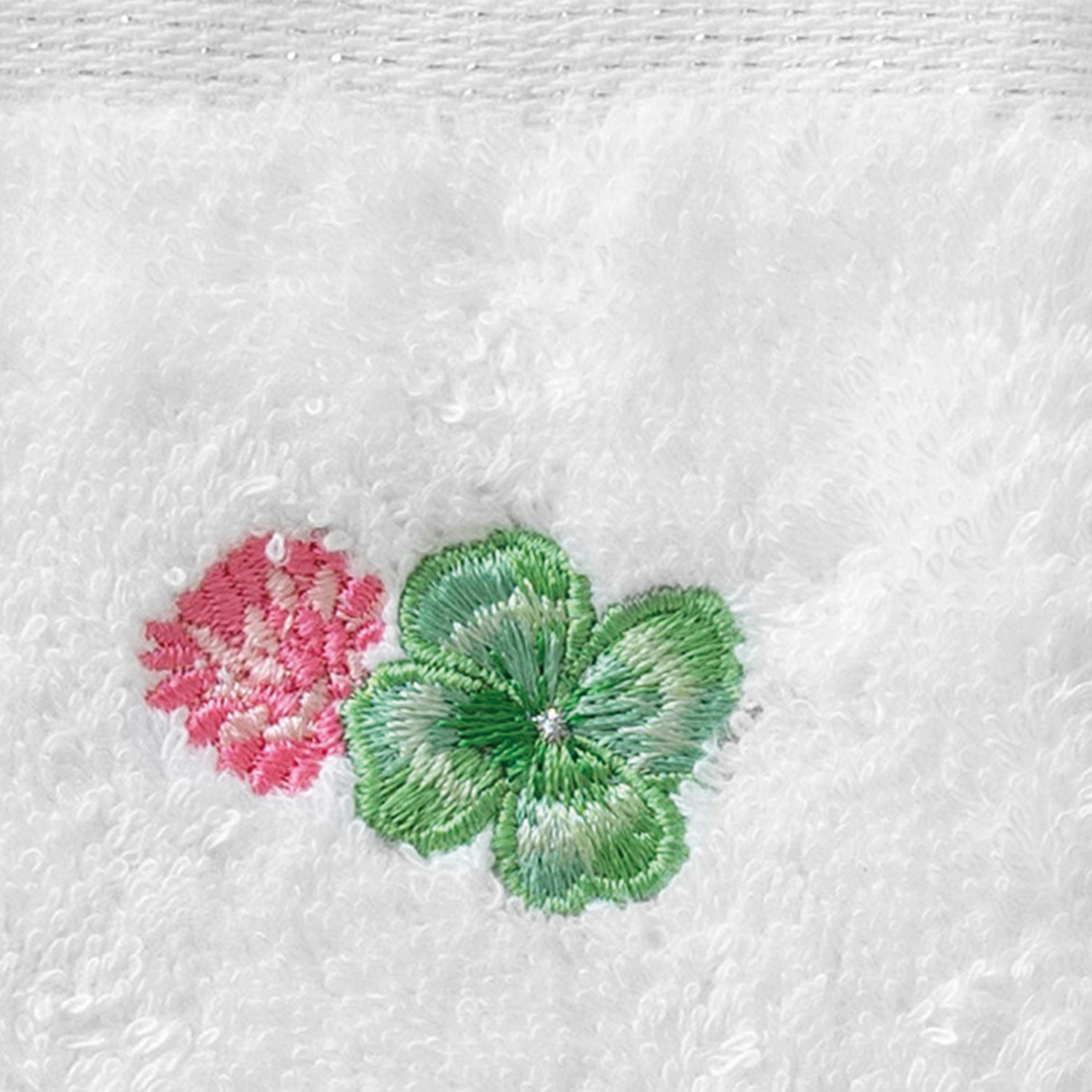 ELOGES - Gant de toilette coton bouclette brodé blanc 15x21