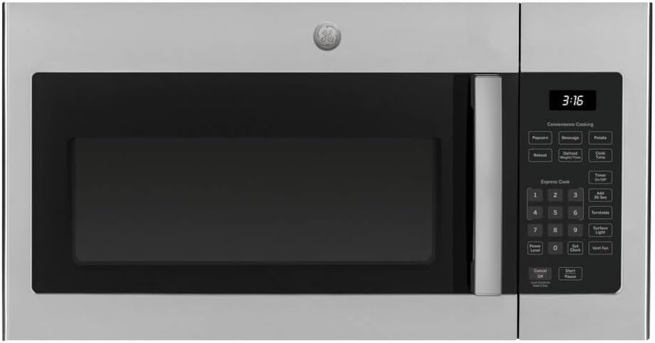GE JVM3160RFSS 30 OTR Microwave, 1.6 cu ft, 1000W, 300 CFM Hood Vent, LED Lighting, Auto Defrost, Easy Mount Install, Stainless Steel