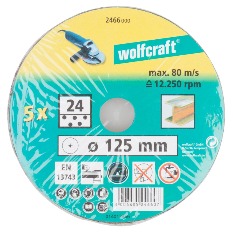 Disque abrasif en fibre GR24 Ø 125 mm 5 pièces WOLFCRAFT