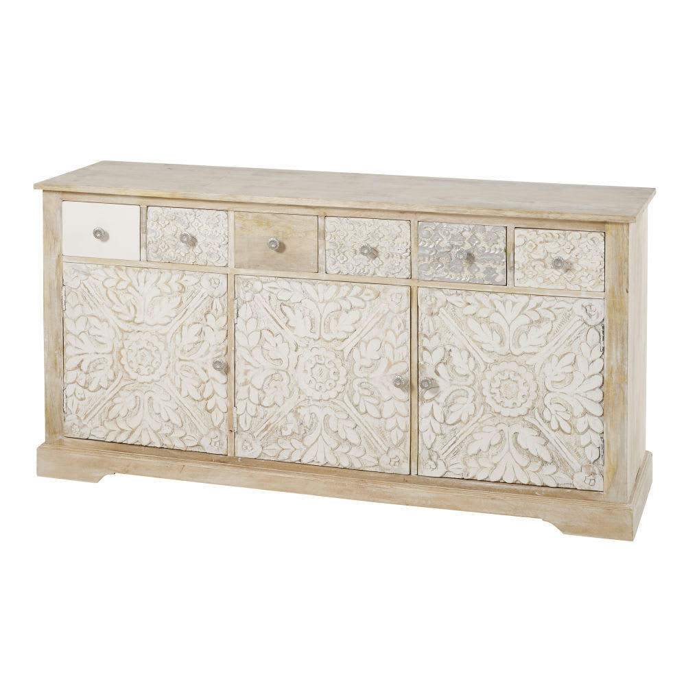 Namaste - Buffet 3 portes en manguier massif sculpté