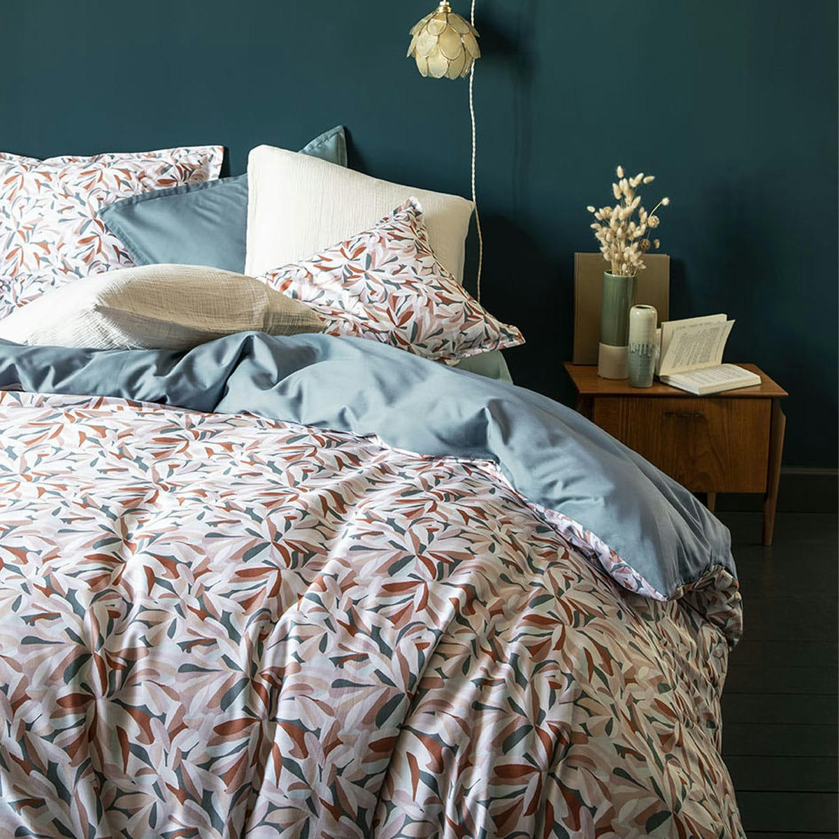 BLISS - Housse de couette imprimée en satin de coton rose 140x200