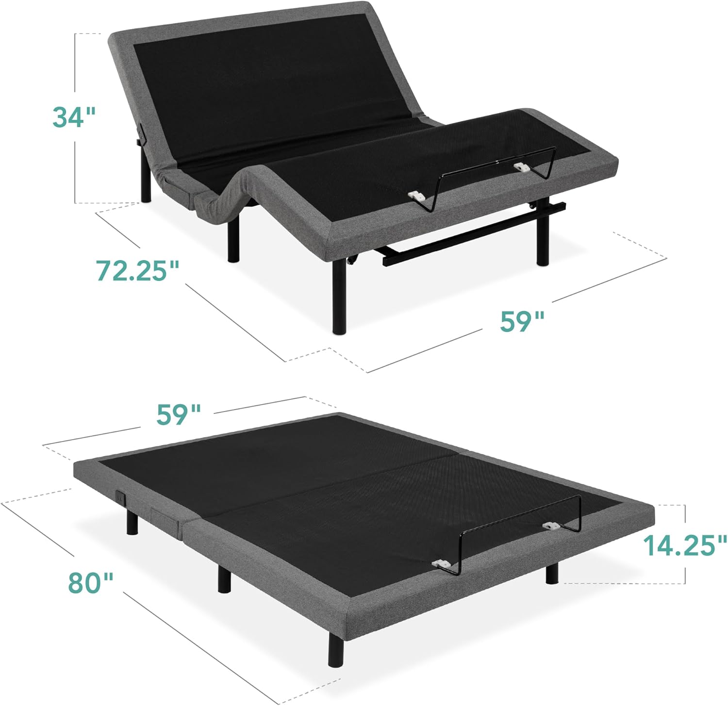 Best Choice Products Ergonomic Queen Size Adjustable Bed Frame, Electric Base w/Wireless Remote Control, Nightlight, Massager, 2 USB Ports