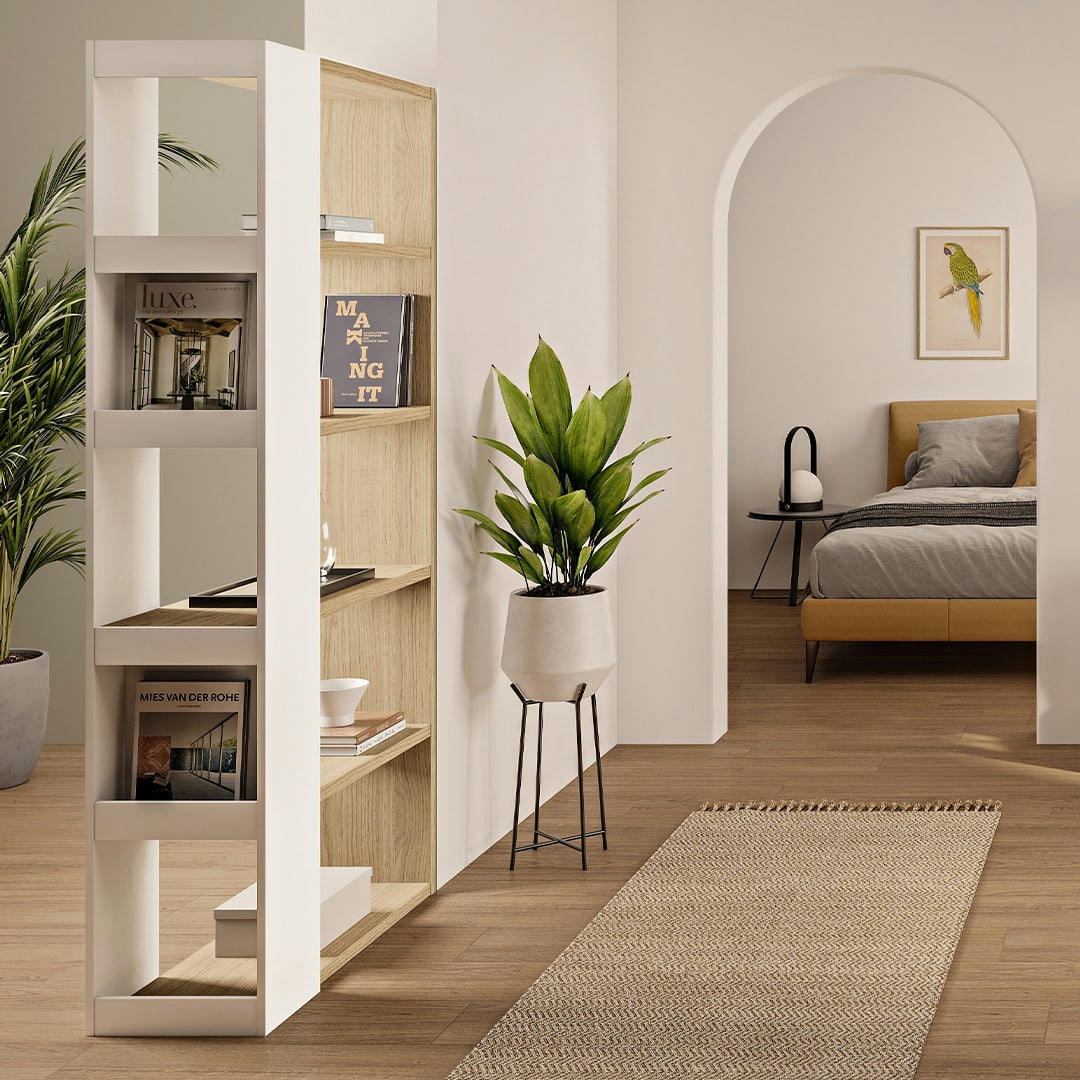 ELLA - Bibliothèque  placage blanc et chêne clair