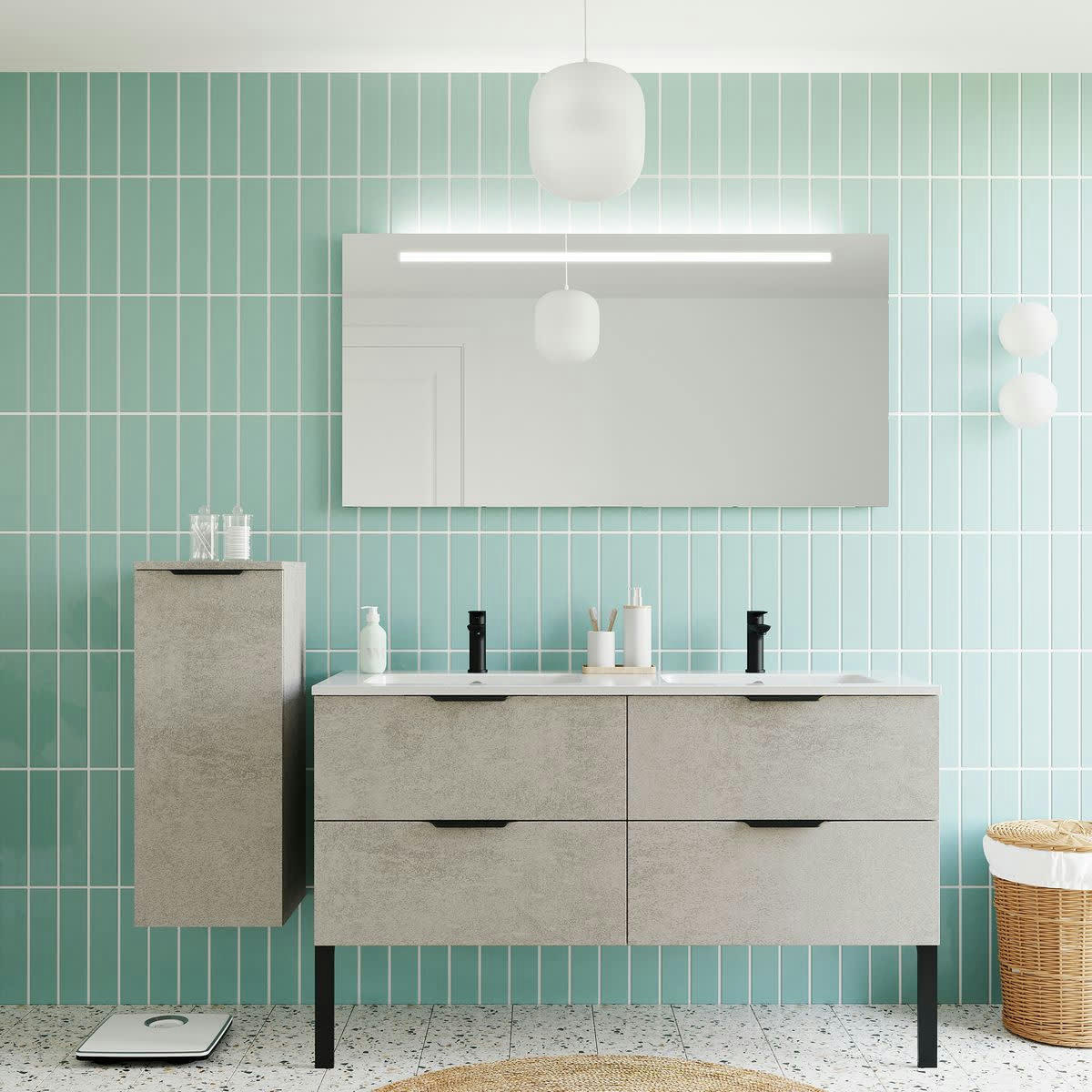 SOHO - Meuble salle de bain double vasque 140cm 4 tiroirs Béton