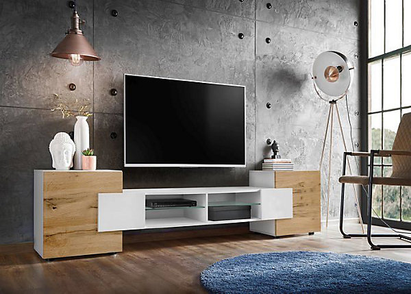 Banc TV Merano Komodee - sans LED - Blanc Blanc Wotan - 230 x 53 x 35 cm