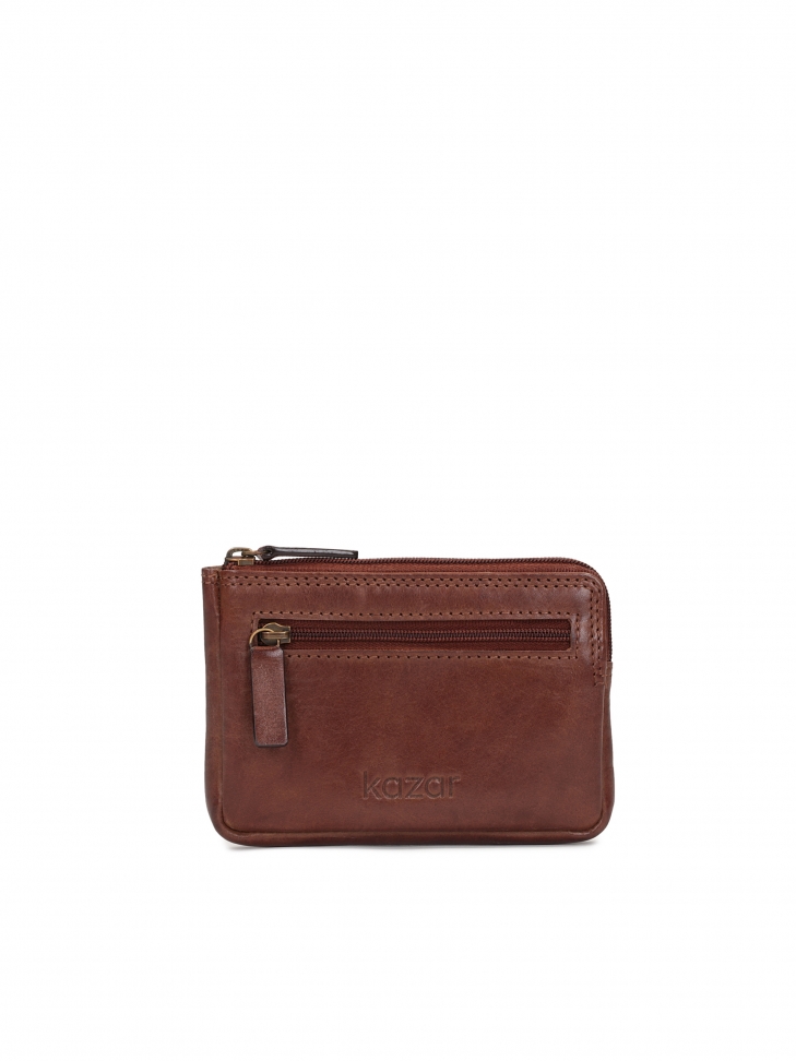 Brown key case with zipper