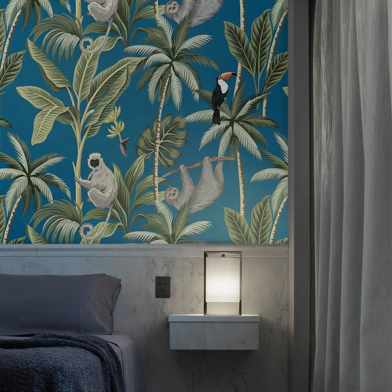 ANIMALI - Papier Peint Bleu Jungle Tropicale 250x200 cm