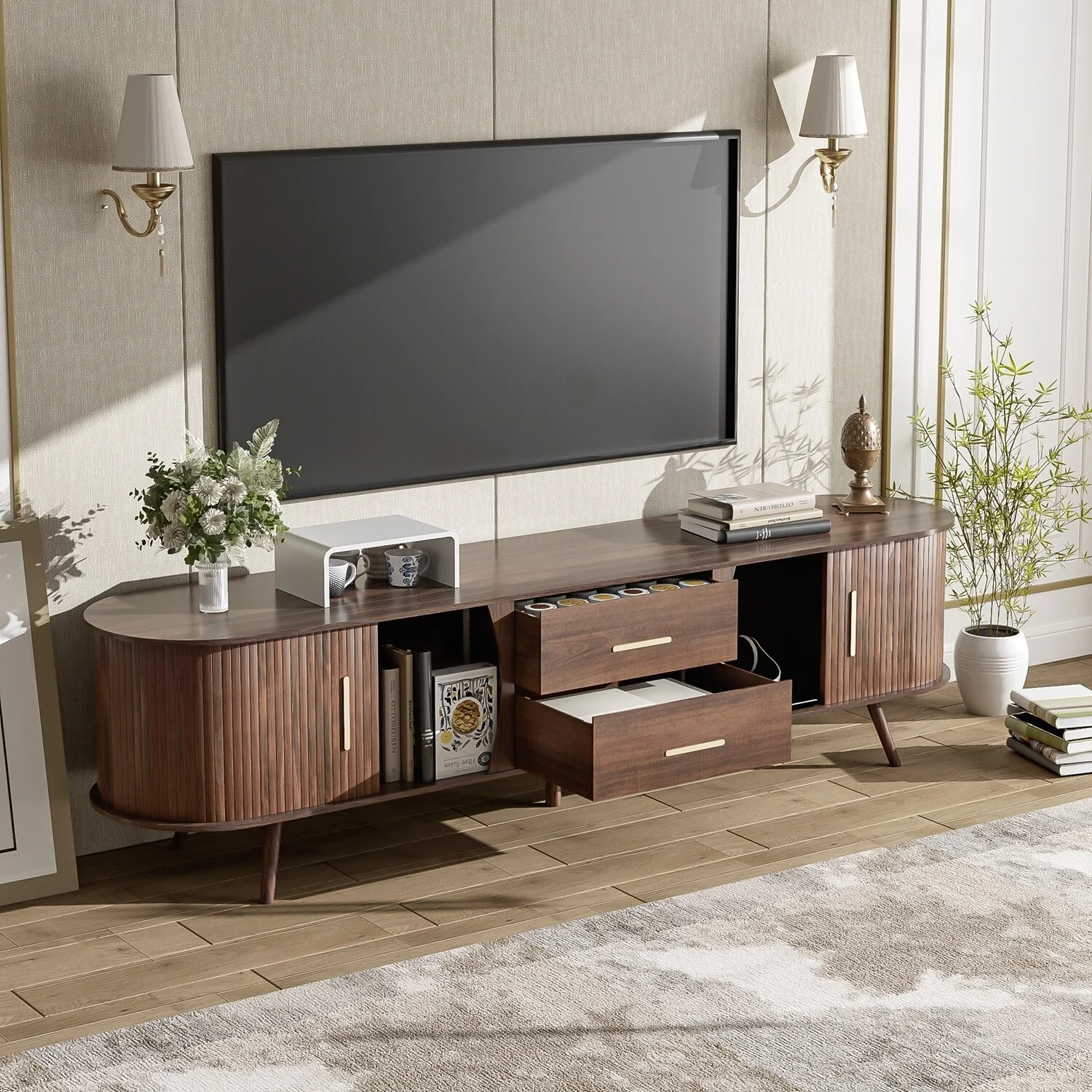 Mid-Century Modern TV Stand with Storage and Durable Construction for Living Room