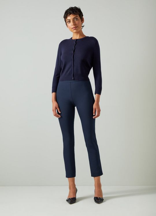 Evan Navy Crepe Slim-Cut Trousers