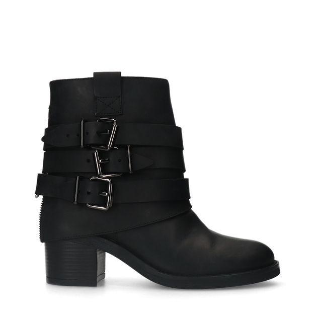 Zwarte leren enkellaarsjes met buckles