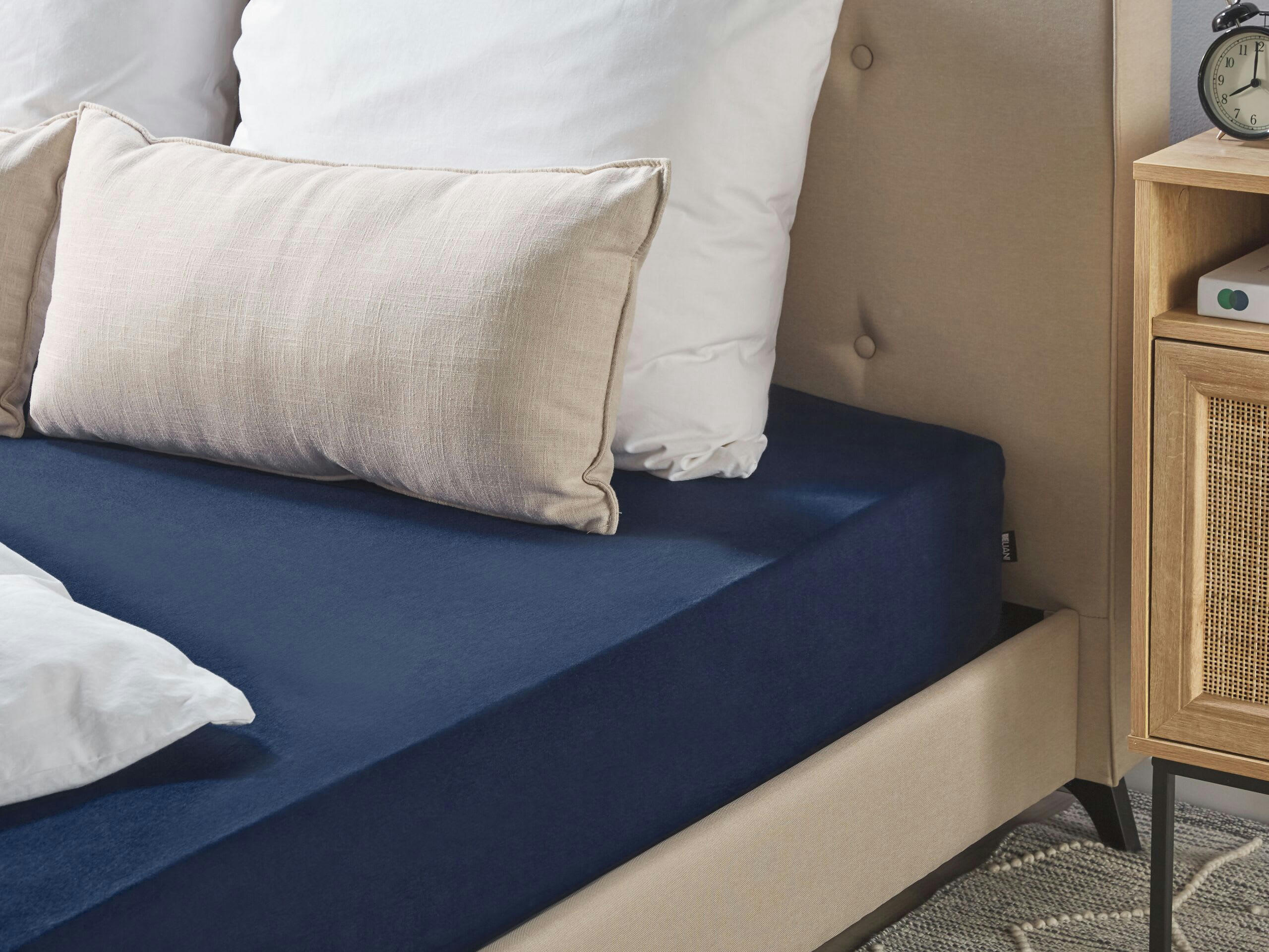 HOFUF - Drap-housse en coton 200 x 200 cm bleu marine