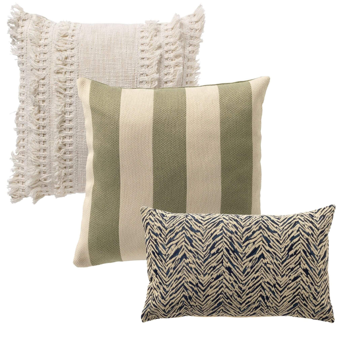 KUSSENSET - 3-delig - Gentle Rain - 45x45 cm, 30x50 cm - inclusief binnenkussens - wit, groen, blauw