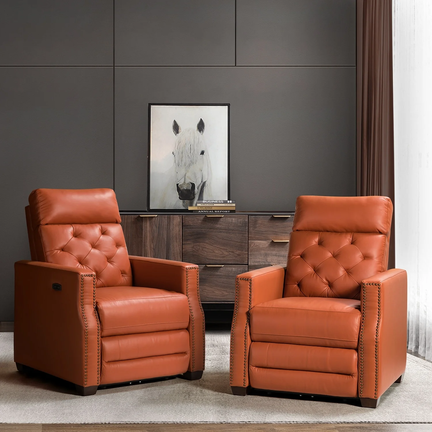 Alina 31.50Wide Genuine Leather Power Recliner with USB Port, Set of 2