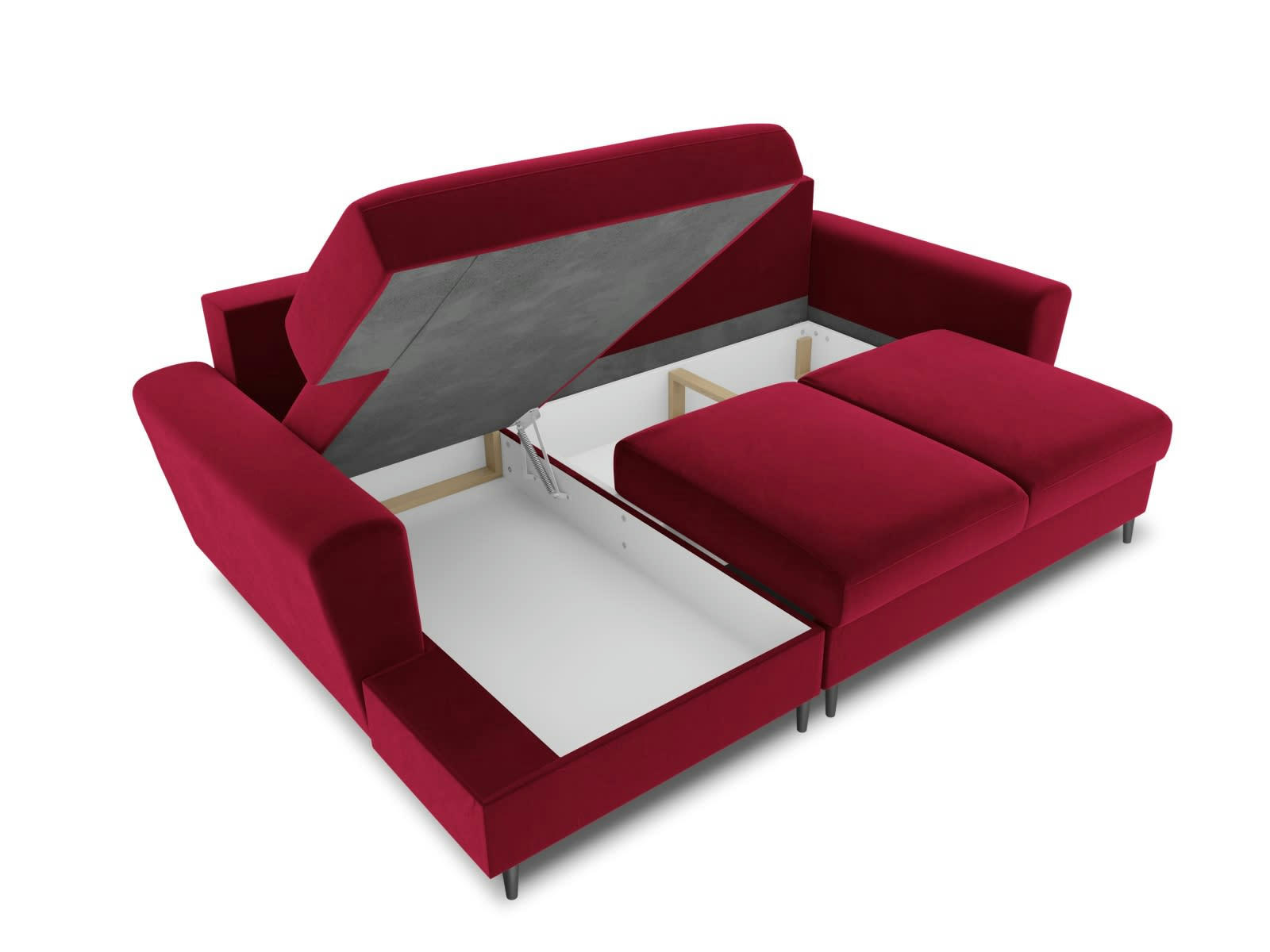 MOGHAN - Canapé d'angle gauche convertible 4 places en tissu velours rouge