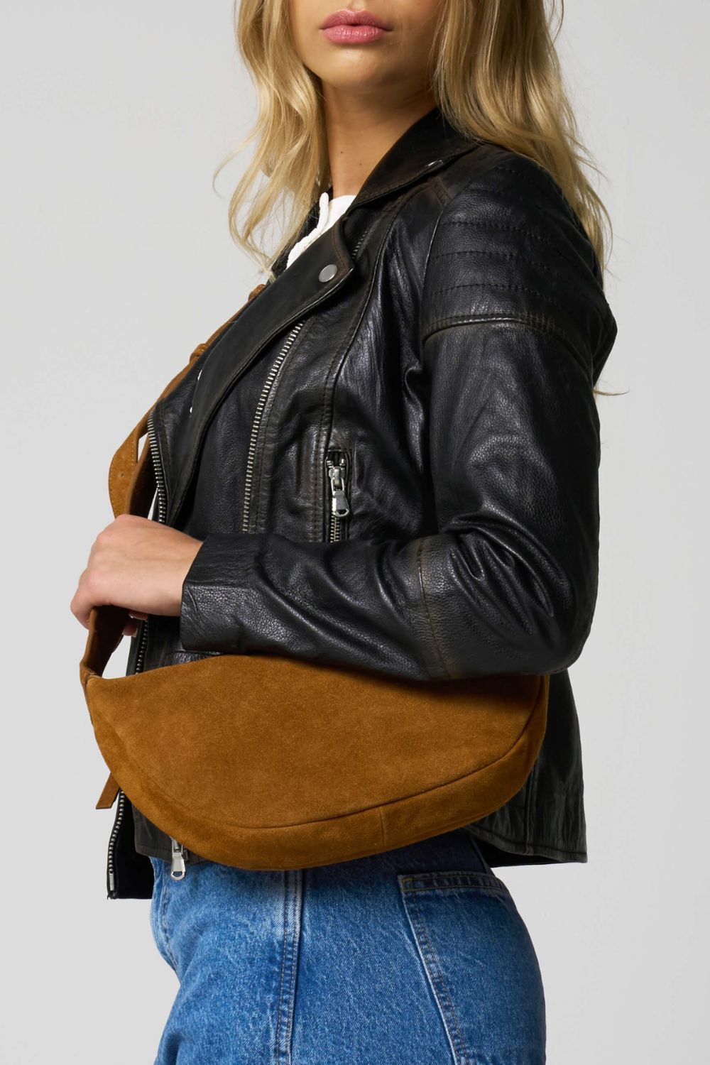 Barneys Originals Tan Suede Crossbody Bag