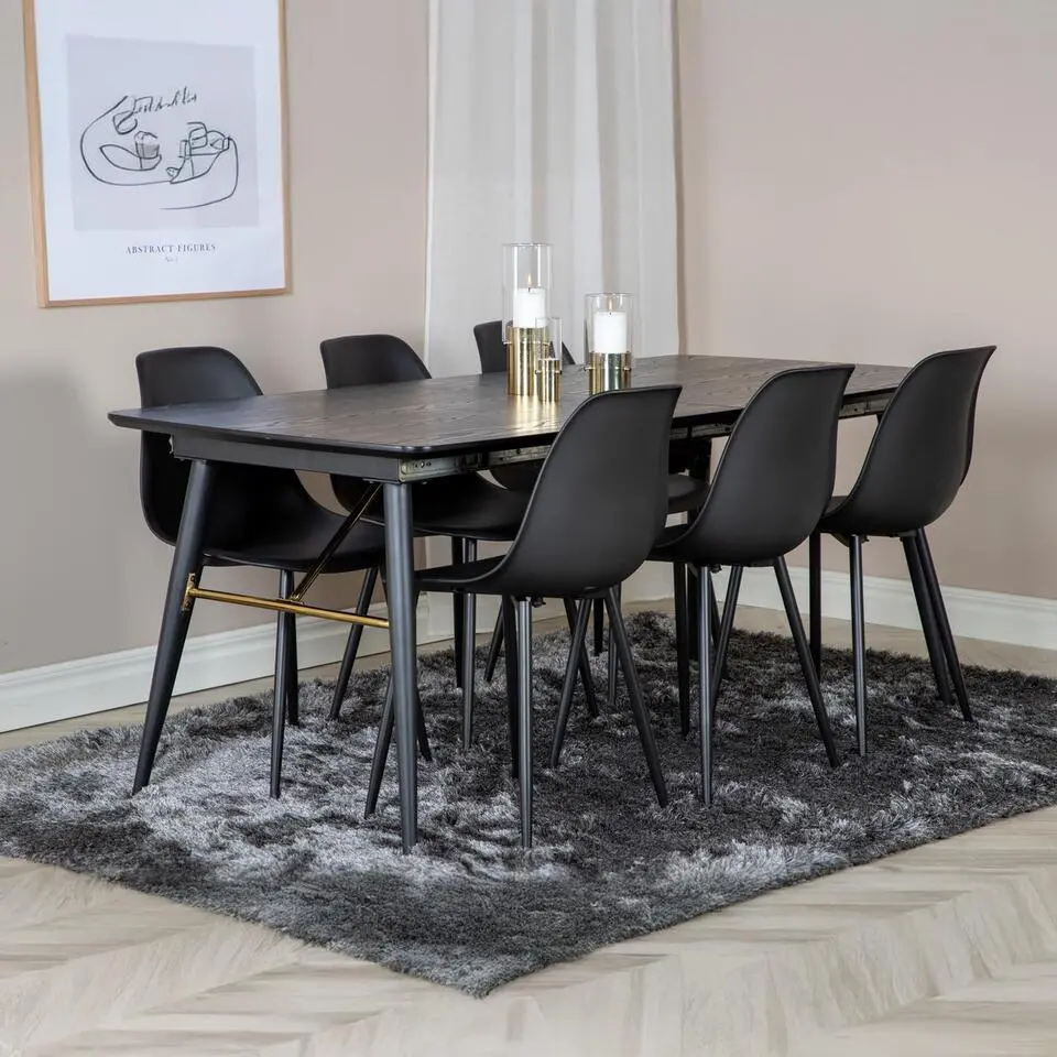 Eettafel Zwart Hout Uitschuifbaar - 220x85x75cm - Gold