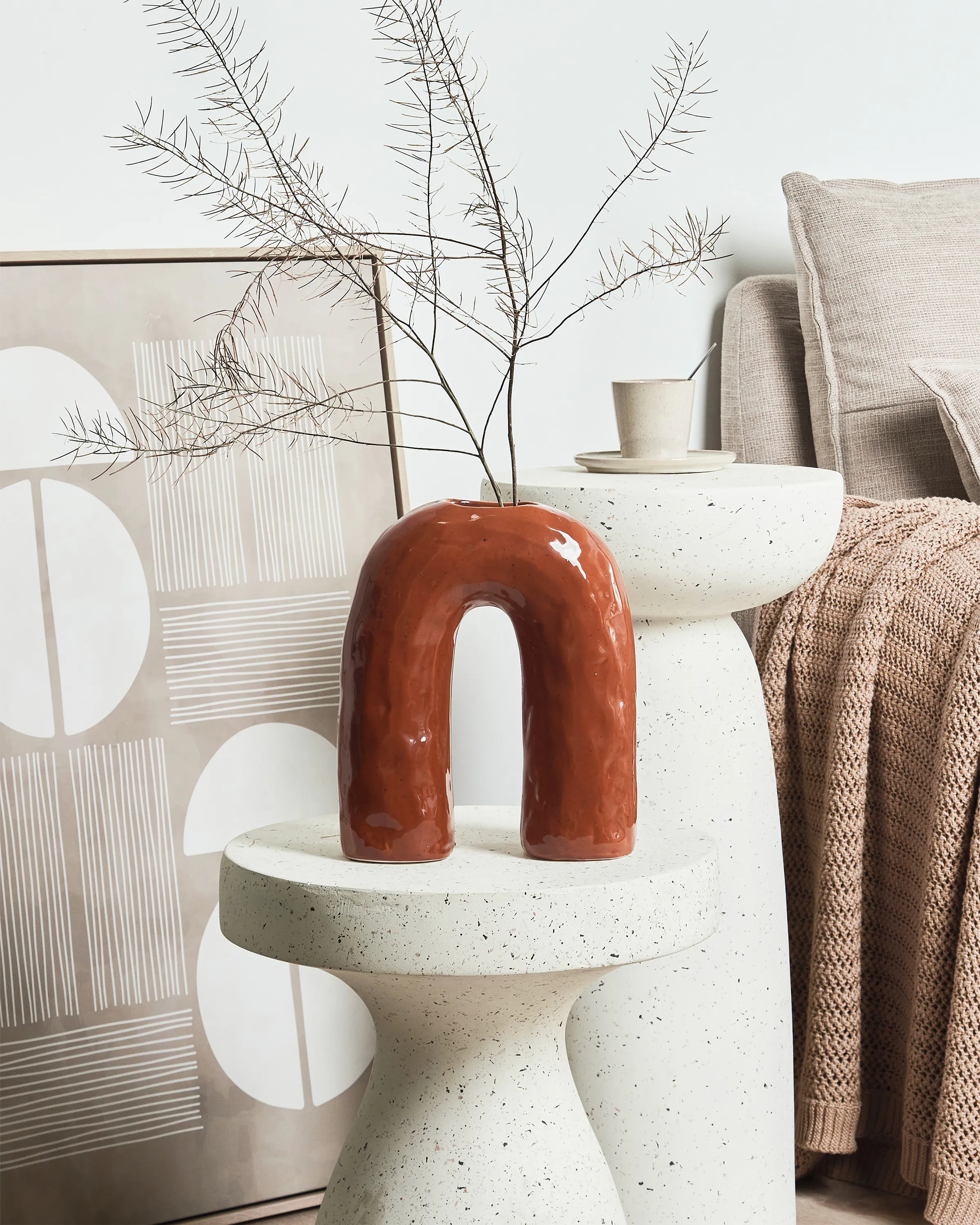 Flower Vase PERCH Stoneware 29 cm Brown