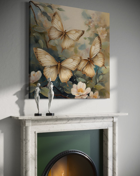 Feeby Obraz na płótnie, Motyl Kwiaty Gałęzie 30x30