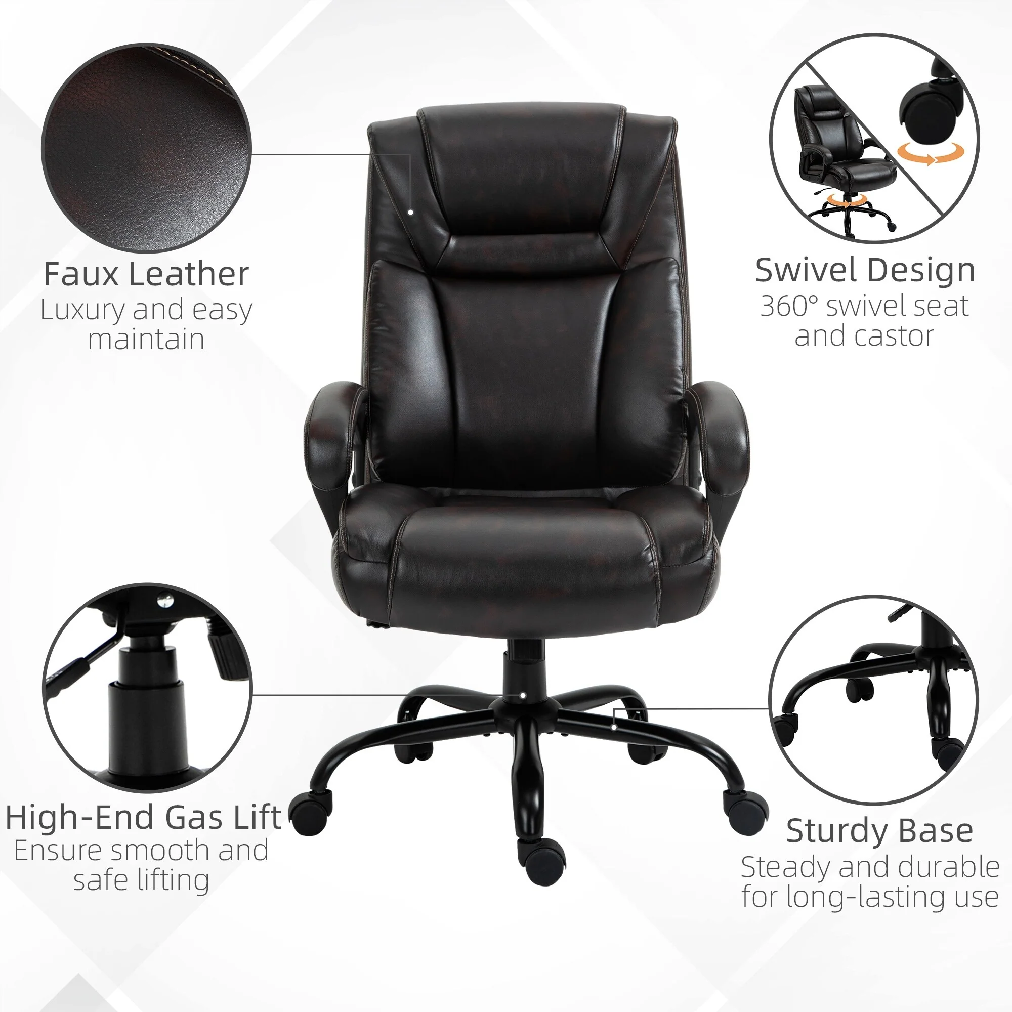 Executive Office Chair with Wide Seat, Computer Desk Chair with High Back, Adjustable Height and Swivel Wheels